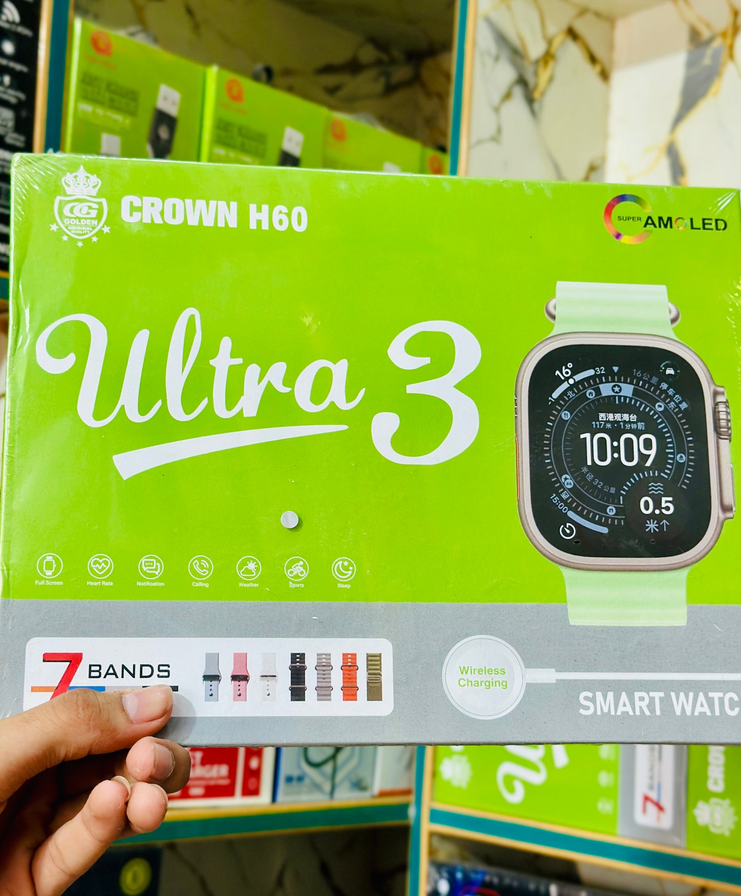 Crown H60 Ultra 3 Smartwatch – 49mm HD Full Touch Display with 3 Interchangeable Premium Straps, Bluetooth Calling & Wireless Charging