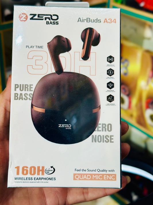 Zero Airbuds A34 True Wireless Earbuds – Premium Sound & Smart Touch Controls